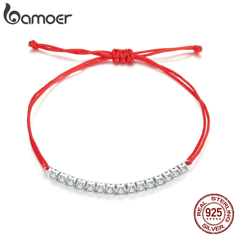 Coordinates Bracelet - BAMOER 925 Sterling Silver Lucky Red